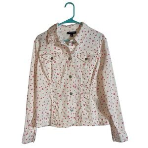 Charter Club White Denim Pink Hearts Women’s Large Y2K Fashion Spring Coat Cute